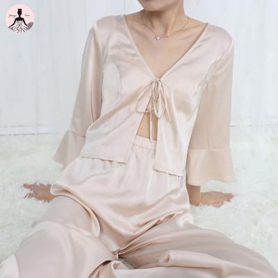 China Yanzi QUICK DRY original design lounge use nightgowns set two piece pj sets for women silk satin pijama sleepwear for sale