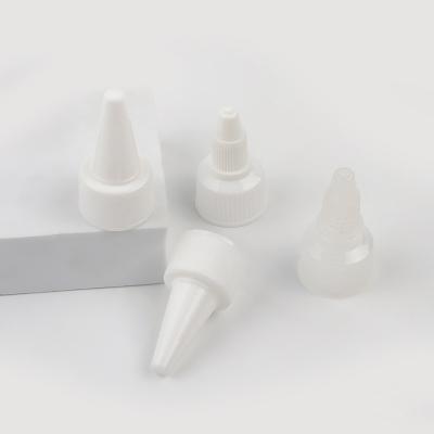 China Non Spill Twist Top Point Mouth Long Nozzle Transparent Spout Plastic Cap Lid 18 20 24 28mm Black White Bottles for sale