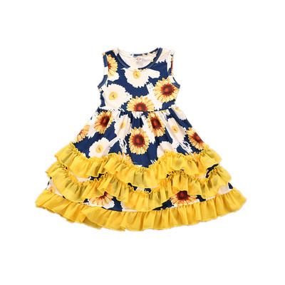 China 2021 Fashion Breathable Sleeveless Sunflower Dress Summer Babies A Line Pungent Floral Dress for sale