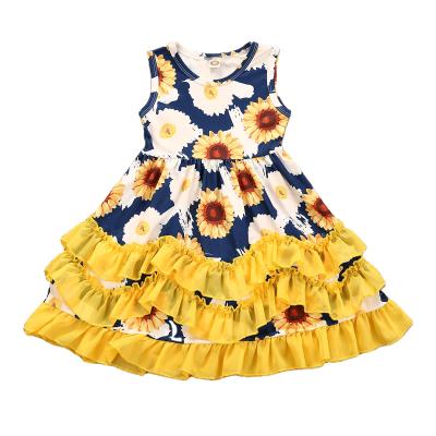 China Breathable Brand New Babies Cartoon Flower Print Around Collar Sundress Summer Autumn Baby Sleeveless One Piece Dress for sale