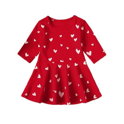 China Breathable Infant Baby Long Sleeves Heart Print Dress Christmas Dress Valentine One Line Dress for sale