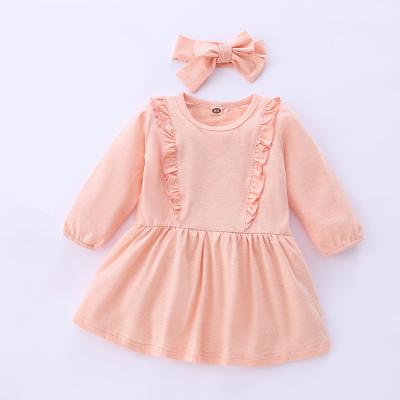 China 2022 Breathable Winter Autumn Spring One-Piece Dress 2pcs Set Headband+Dress Raffle Long Sleeves Baby Dresses Girl for sale