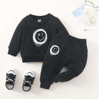 China Breathable Spring Crewneck Casual Black Smile Cool Face Ribbed Cuff Baby Boy Sweatsuits 2022 for sale