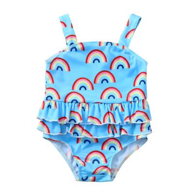 China Baby Summer Breathable Kids Beach Swimwear Toddler Babies Rainbow Ruffle Swimwear One Piece Swimsuit for sale