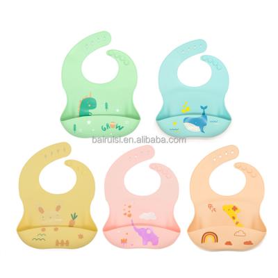 China Viable Custom Free Soft Waterproof Silicone Baby Bib With Food Catcher , Baby Silicone Bib Customize Waterproof High Quality for sale