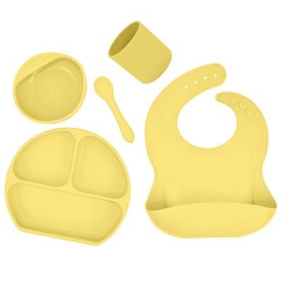 China Newest Baby Food 5set BPA Free Baby Bib Plates Silicon Feeding Set Baby Food Grade Tableware Amazon Tableware Children for sale