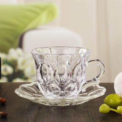 China Sustainable Wholesale Vintage GROCERY 145ml 4.9oz Luxury Glass Clear Modern Tea Cup With Handle for sale