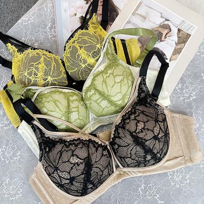 China Antibacterial Explosive Patterns Contrasting Colors Thin Mesh Lace Bras For Women Seamless New Design Push Up Bra for sale