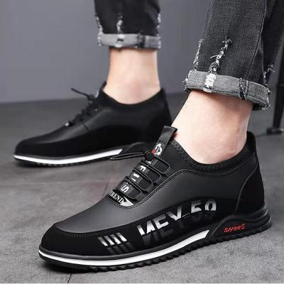 China Autumn Fashion Leather Sneakers Height Flat Increasing Casual Walking Shoes Slip On Outdoor Breathable Running Shoes For Men for sale