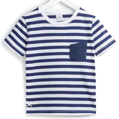 China Simple style pocket anti-pilling kids blue striped t-shirts light up kids bulk sale t-shirts for sale