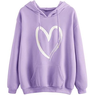 China Casual Anti-Wrinkle SweatyRocks Hoodies For Women Heart Print Long Sleeve Pullover Hoodie Sweatshirt Tops for sale