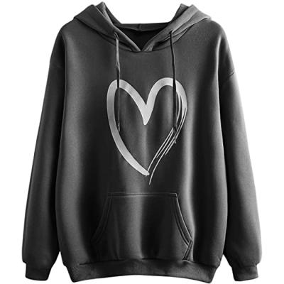 China Anti-Wrinkle SweatyRocks Women's Heart Print Casual Long Sleeve Pullover Hoodie Sweatshirt Tops for sale