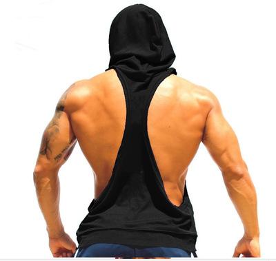 China Custom Muscle Delivery Quick Dry Logo Bodybuilding Singlet Fitness Gym Sleeveless Hooded Tank Top For Man for sale