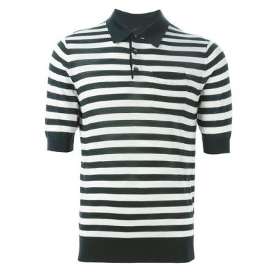 China Anti - Shrinkage Black And White Stripe Fine Knit Golf Polo Shirt For Men 's for sale