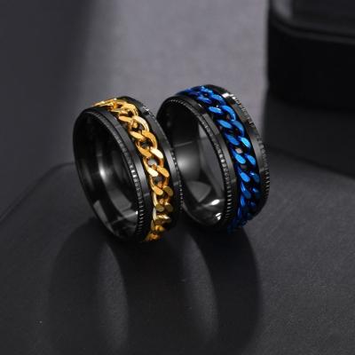 China Chain Spinner Ring For Men Blue Gold Black Punk Rock Rings Accessories Jewelry Gift Ring Wholesale Titanium Stainless Steel Chain Spinner for sale