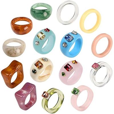 China 2021 Newst Religious Colorful Clear Acrylic Zircon Resin Irregular Marble Rings For Women Girls Jewelry for sale