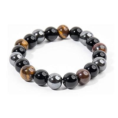 China Wholesale Natural Stone Tiger Environmental Protection Obsidian Eye Healing Bracelet Worry Relaxation Triple Protection Hematite Bracelet for sale