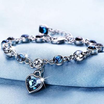 China Other Heart Hot Silver Bracelets For Women Blue Sapphire Tanzanite Chain Bracelet Trendy Wedding Gift Fine Jewelry for sale