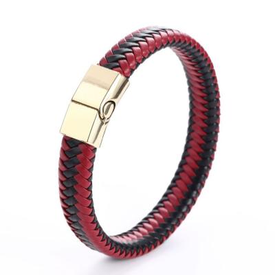 China Top Selling Men's Handmade Vintage Braided Leather Bracelet Clasp Leather Genuine Leather Magnetic Bracelet Lead Free Nickel Free for sale