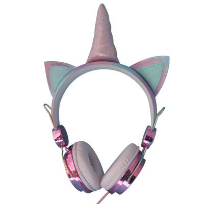 China Unicorn Cat Headband 3.5mm Jack Headphones For Teens Kids Girls Wired Earbuds With Adjustable Headband Earphone for sale