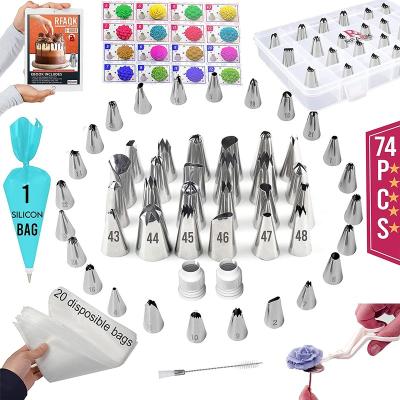 China DUMO 74Pcs Accessories Pastry Piping Viable Baking Bags Cake Decorating Icing Piping Spouts Set Cake Decorating Tips for sale