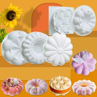 China DUMO Sustainable Flower Form Mousse Cake Mold Rose Flower Chrysanthemum Donut Muffin Dessert Mousse Silicone Mold Making Cake Tools Pan for sale