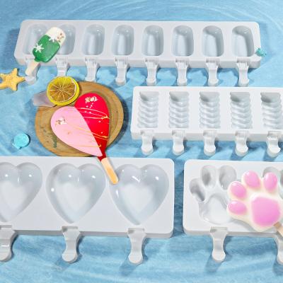 China DUMO 4 Cavity Love Heart Viable Bear Paw Ice Cream Silicone Mold Making Tool Creative Chocolate Lollipop Cake Frozen Popsicle Ice Mold for sale