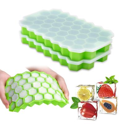 China Viable DUMO 37 Holes Honeycomb Ice Cube Trays with Lids for Drinks Whiskey Cocktails Ice Cube Trays Chilled Hexagon Molds for sale