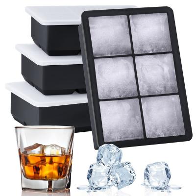 China DUMO Viable 4 Pack Square Ice Cube Mold Silicone With Lids Removable Easy Release Reusable Molds 6 Large Cavity Square Ice Cube Trays for sale