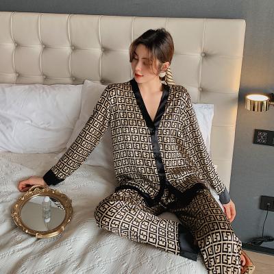 China QUICK DRY pajamas casual home wear woman two piece pajamas set cross v neck design letter print sleepwear luxury xxl large size for sale