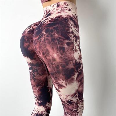 China Women's Breathable Tie Dye High Waisted Compression Gaiters Seamless Gym Yoga Pants Crac! crack! Bum Active Bottoms Workout Sexy Leggings for sale