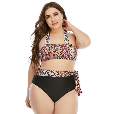 China Breathable Two Piece Patchwork Bikini Leopard Print Swimwear Plus Size Swimsuit Bandeau Beachwear Large Size Swimming Suit for sale