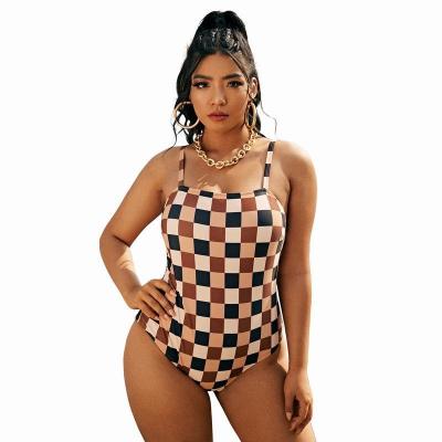 China Swimwear 2022 OEM Amazon New Plaid Swimsuit Women Swimming Suit Breathable One Piece Sexy Backless Swimwear Custom Made for sale