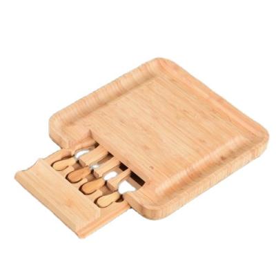 China Hot Selling Custom Bamboo Charcuterie Cutting Board Set Wooden Bamboo Cheese Cutting Plate with Cheese Knife and Fork for sale