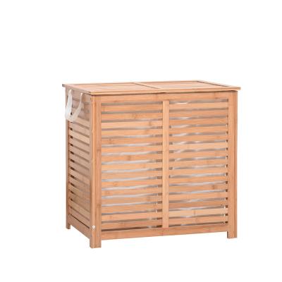 China Modern Bamboo Bathroom Laundry Basket Storage With 2 Bamboo Handles Wooden Laundry Hamper Basket for sale