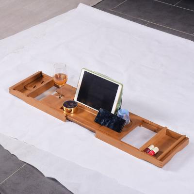 China Good Quality Modern Cheap Bamboo Tray Bath Caddy Expandable Bath Shelf For Tub With Mobile Phone Holder for sale