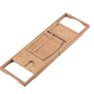 China Wholesale Modern Luxury Retractable Bamboo Wooden Bath Tray Bathtub Caddy With Deeper Phone Holder for sale