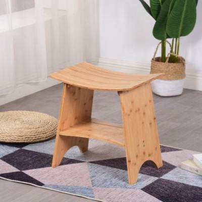 China Good Quality Modern Bamboo Foot Rest Stool Ottoman Stool with Shelf Bathroom Spa Bath Stool Organizer for sale