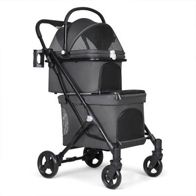 China Adjustable Handle Black Pet Push Cart With Included Rain Cover / Safety Belt for sale