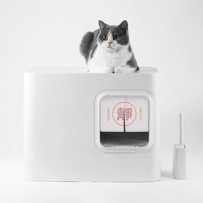 China Hychi Sturdy Tiny Little Box For Cats , White ABS Small Kitty Litter Box With Lid for sale