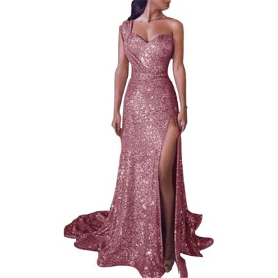 China The Other One Shoulder Fork Maxi Dress Ladies High Quality Sexy Split Evening for sale