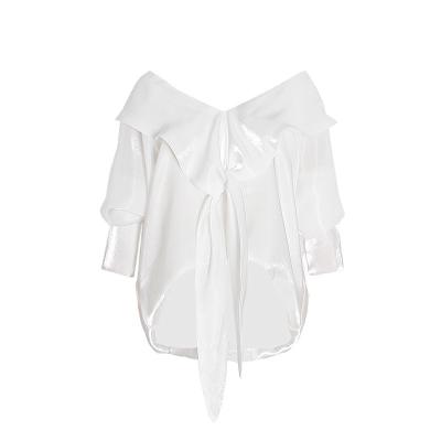 China Hot Selling Unique Design Anti-Shrink Ladies Blouses Tops White Women Blouses Ladies Casual Tops for sale