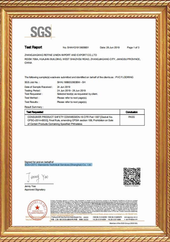 SGS TEST ON PVC FLOORING - Zhangjiagang Refine Union Import and Export