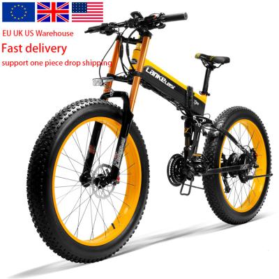 China Stock EU UK USA 1000W 48V 17.5AH aluminum alloy 26 fat tire 27 speed EMTB lithium battery folding electric mountain bike for sale