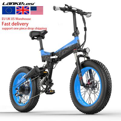 China LANKELEISI Common EU UK USA 1000W 48V 10.4AH aluminum lithium battery 20 inch tire fat folding electric bike for sale