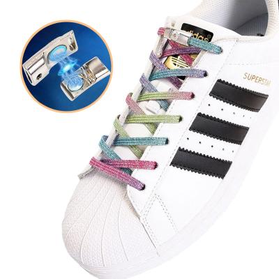 China Metal Flat Flexible Shoelaces Colored Quick Magnetic Shoe Lace For Kids And Adult Leisure Sneakers Lazy Laces for sale