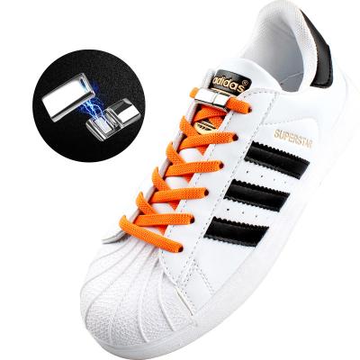 China EW Magnetic Flat Rise Laces Elastic No Fast Sneaker Laces Kids Colorful Adult Sneaker Tie Shoe Laces Lazy Shoe Laces for sale