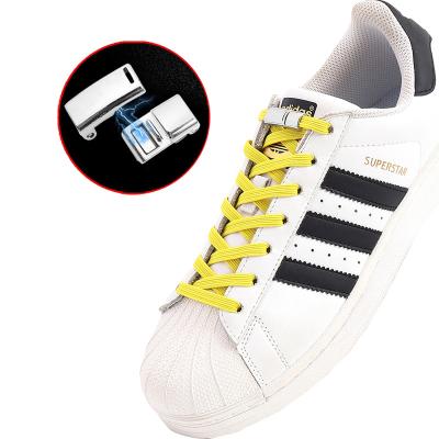 China Flat Flat Shoe Laces Magnetic Metal Lock No Tie Laces Used For All Shoes Kid Adult Sneakers Lazy Elastic Lace for sale