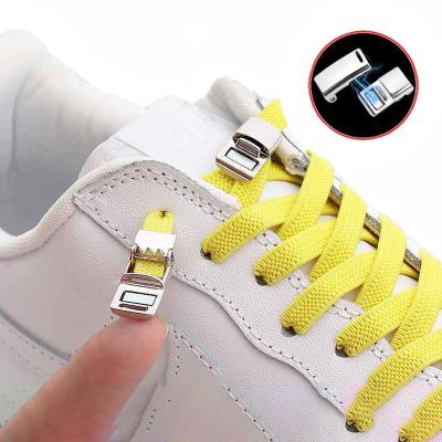 China 2021New Flat No Tie Fashionable Wholesale Elastic Lazy Shoe Laces Sneaker Shoe Laces Metal Magnetic Buckle Shoe Laces for sale