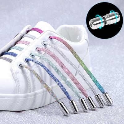 China Wholesale Elastic Flat Round No Link Lace Metal Buckle Quick Lock Capsule Shoe Laces Safety Lazy Laces Unisex Flat Lace for sale